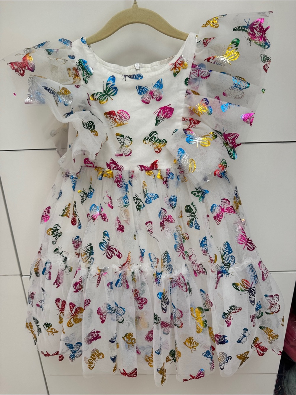 Lola + The Boys White Skirt with Multicolor Metallic Butterflies
